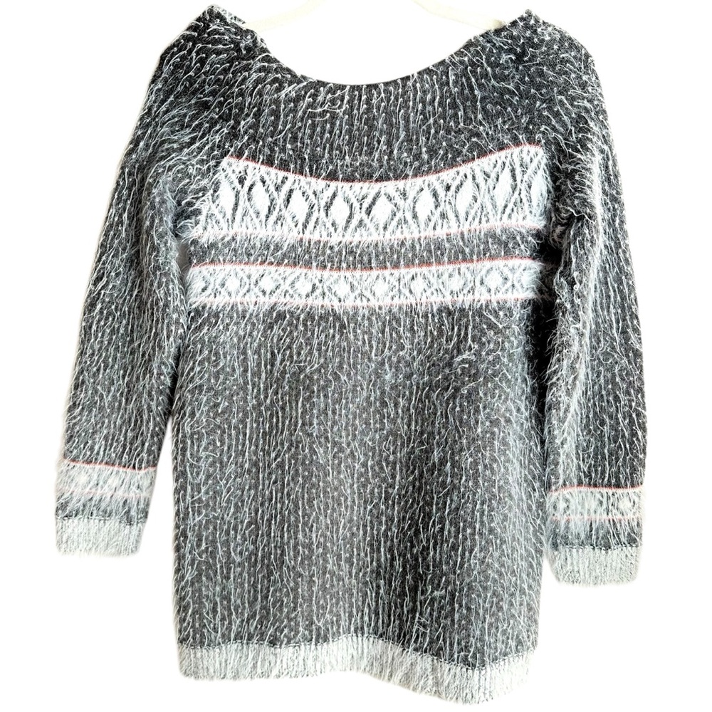 Anthropologie Sleeping on Snow Gray White Wool Blend Long Sleeve Sweater Size M